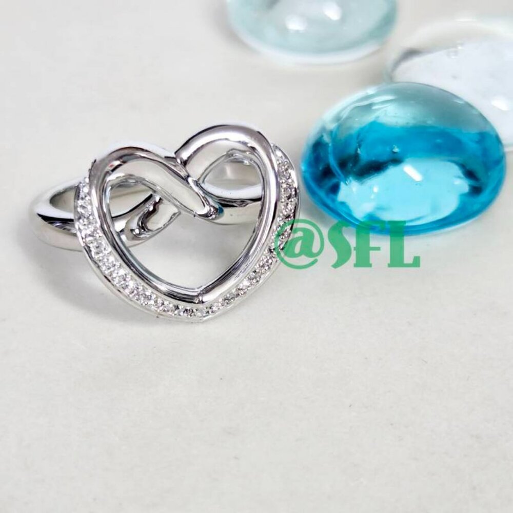 Authentic Swarovski Pretzel Heart Ring Silver Tone Clear Crystals NIB Size 55